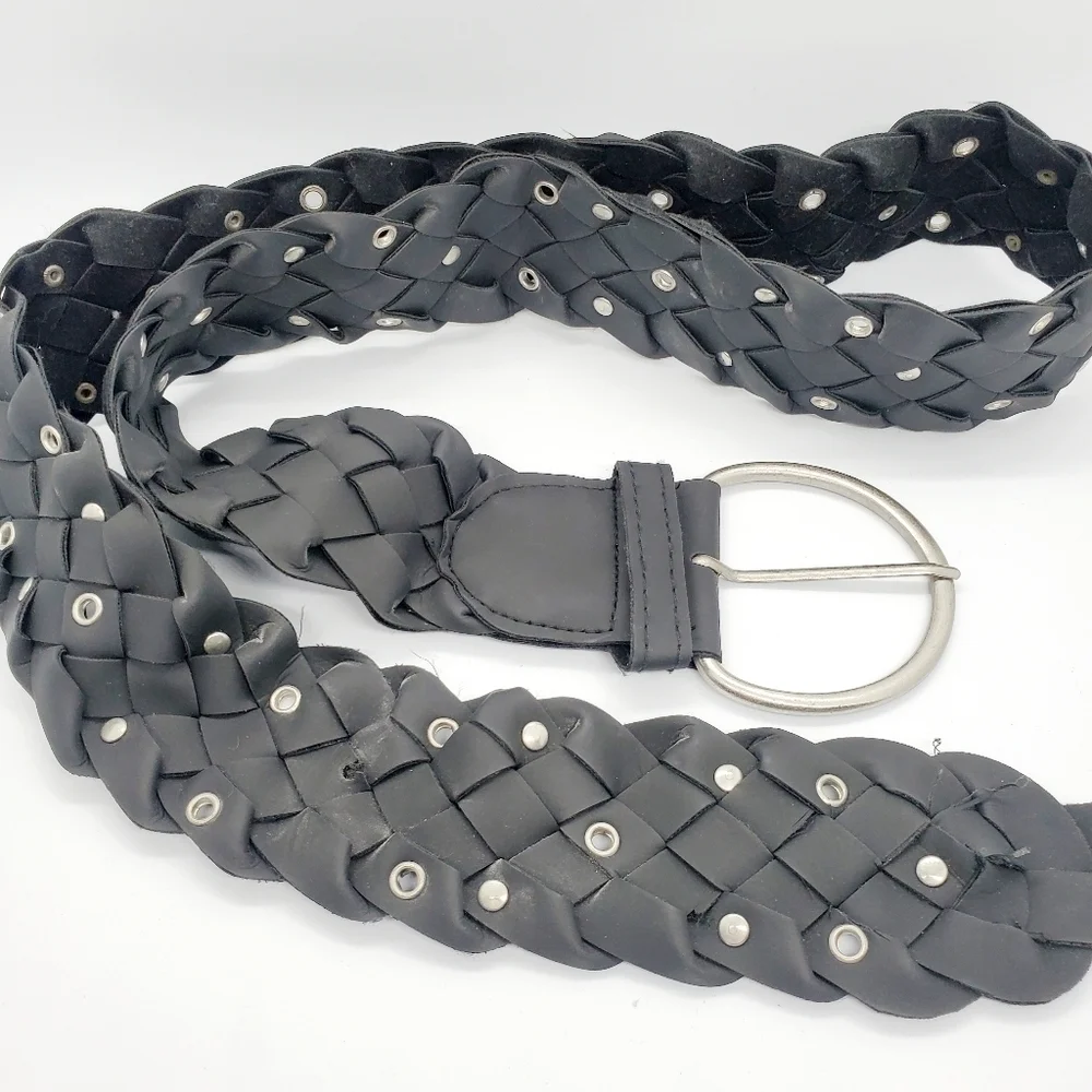 Black Braided Silver Studded Accent Belt